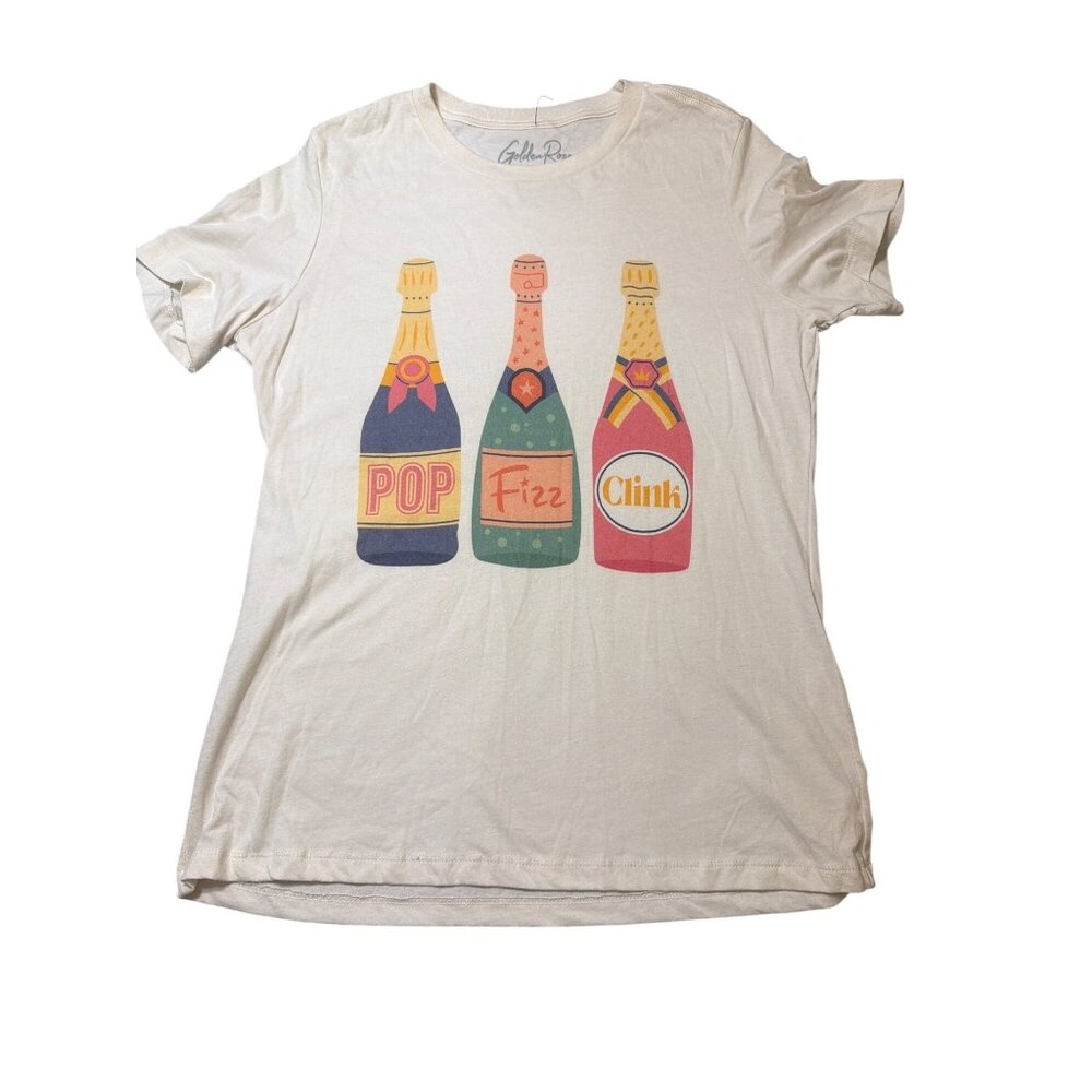 Pop Fizz Clink Graphic T Shirt Golden Rose Clothing Cotton Champagne Sz S NWOT